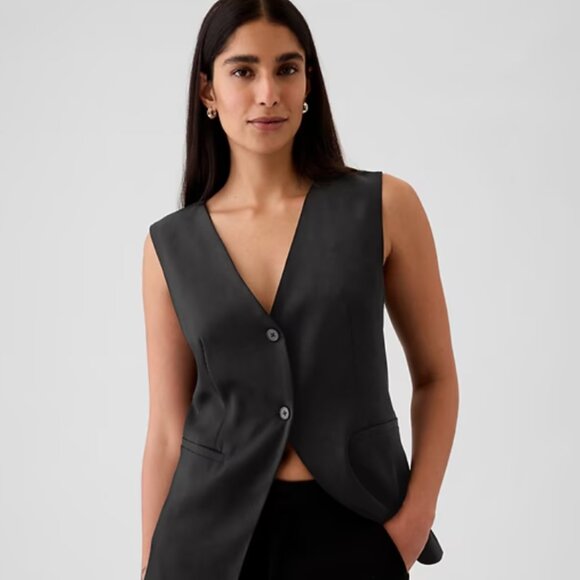 GAP Jackets & Blazers - GAP Long Line Black Twill Vest
